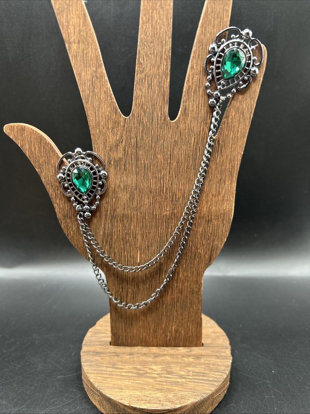 Green Acrylic Rhinestone Cardigan Clip Or Sweater Closure Gunmetal Gray